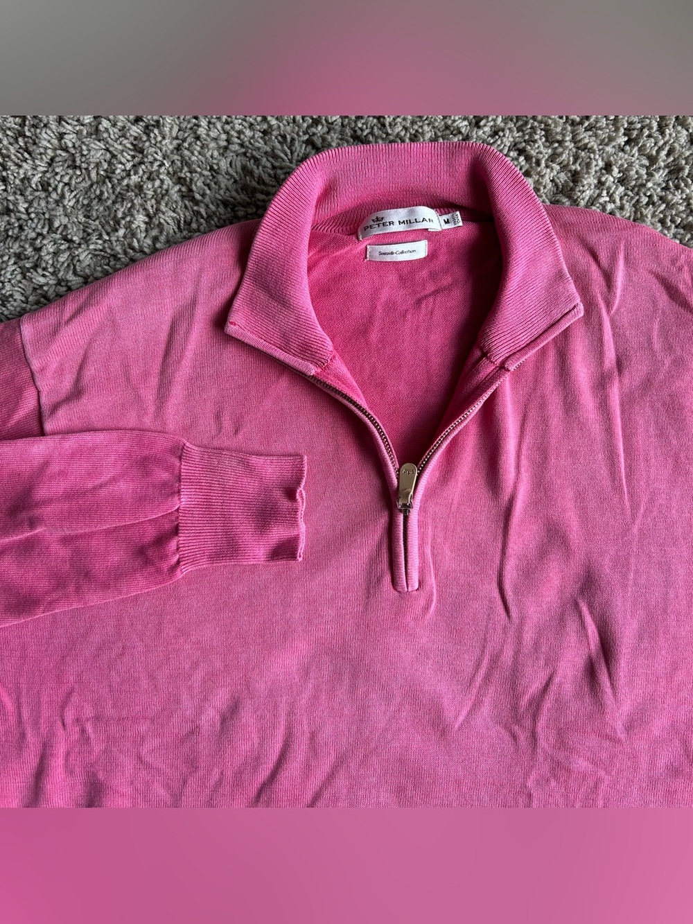 Peter Millar Seaside Mens Medium Magenta Pink 1/4Zip 4 Way Stretch Golf Pullover